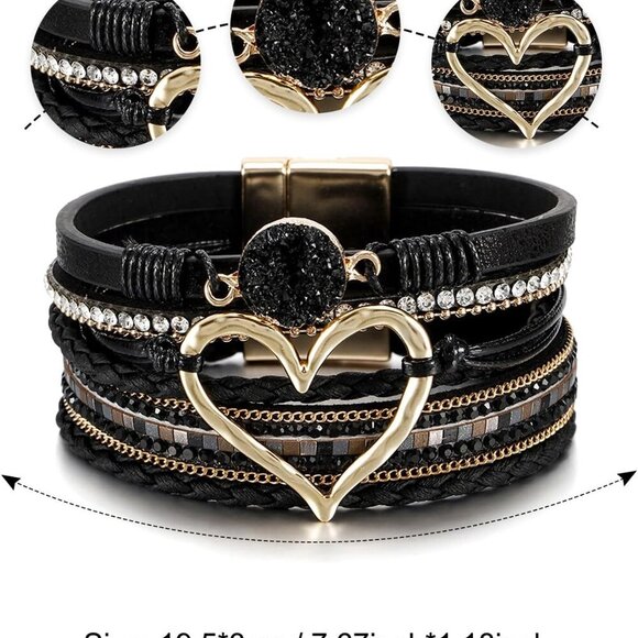 Leopard Bracelet for Women, Boho Leather Wrap Multi-Layer Pearl Crystal Bracelet - Picture 7 of 7